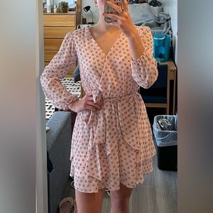 Long sleeve, pink, floral mini dress